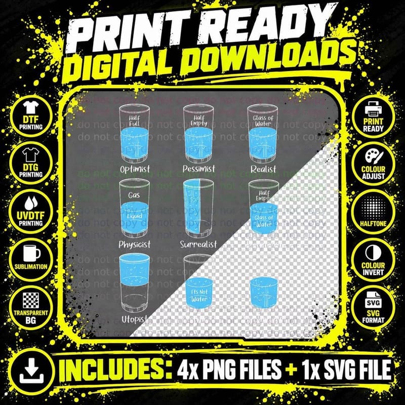 Glass Half Full Empty - Glasses Psychologist Psychology Png SVG Digital Bundle