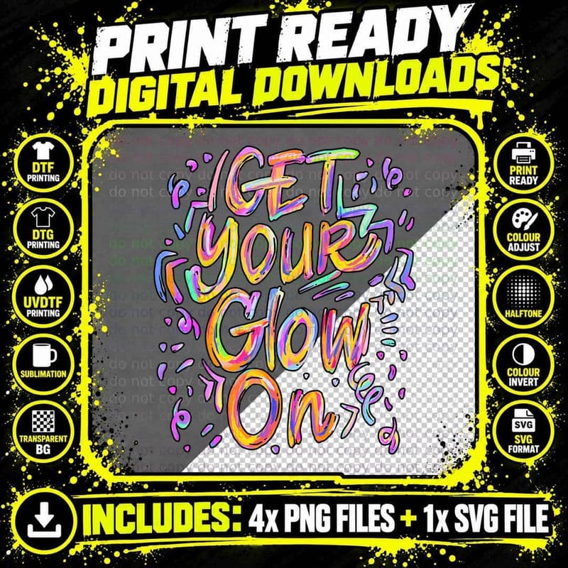 Glow Design for Kids and Adults, in Bright Colors 80 Png SVG Digital Bundle