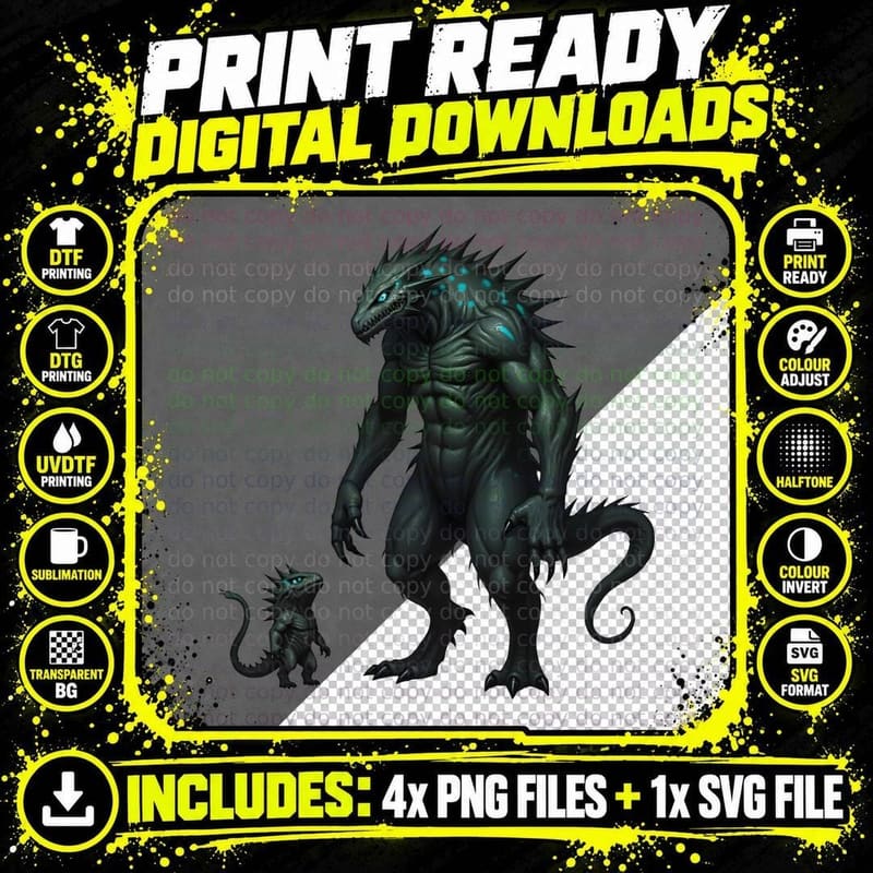 Glowing Black Teal Scary Monster and Baby T-Shirt Png SVG Digital Bundle
