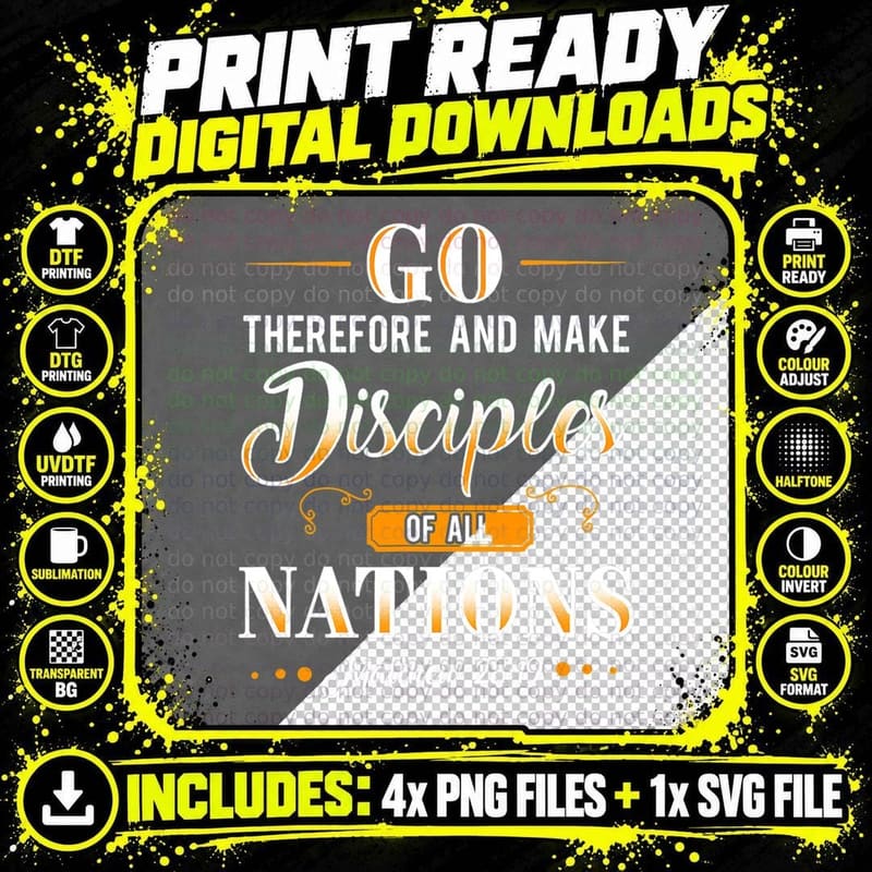 Go Make Disciples of All Nations Missionary Tshirt Gift Png SVG Digital Bundle