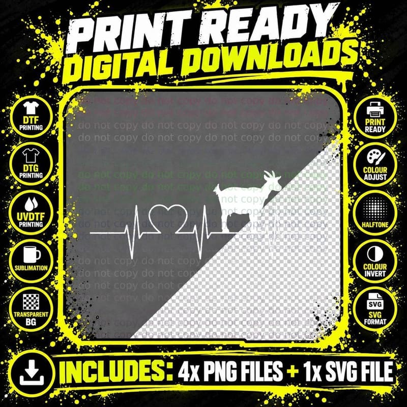 Goats Cool Heartbeat Design with a Goat T-Shirt Png SVG Digital Bundle