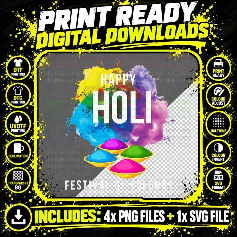 Happy Holi Festival of Color, Celebrate This Hindu Png SVG Digital Bundle