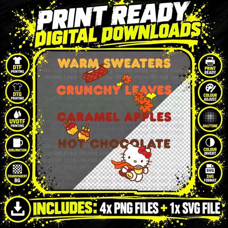 Hello Kitty Favorite Fall Things T-Shirt Png SVG Digital Bundle