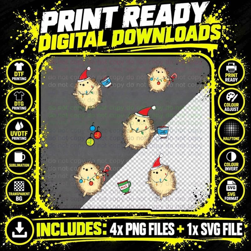 Holiday Hedgehog Stickers T-Shirt Png SVG Digital Bundle
