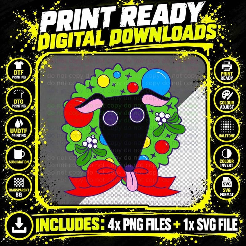 Holiday Hell Hound T-Shirt Png SVG Digital Bundle