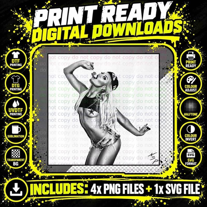 Hot Girl on T-Shirt for Men - Ice Pop Pinup in BW Png SVG Digital Bundle