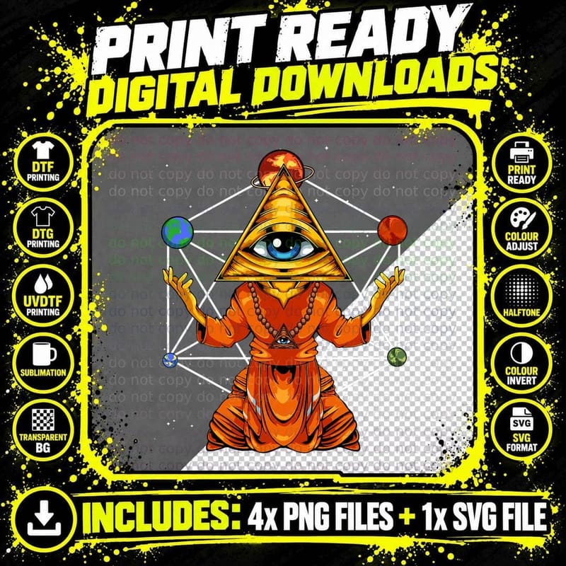 Illuminati Pyramid Psychedelic Buddha Third Magic Hippie Png SVG Digital Bundle