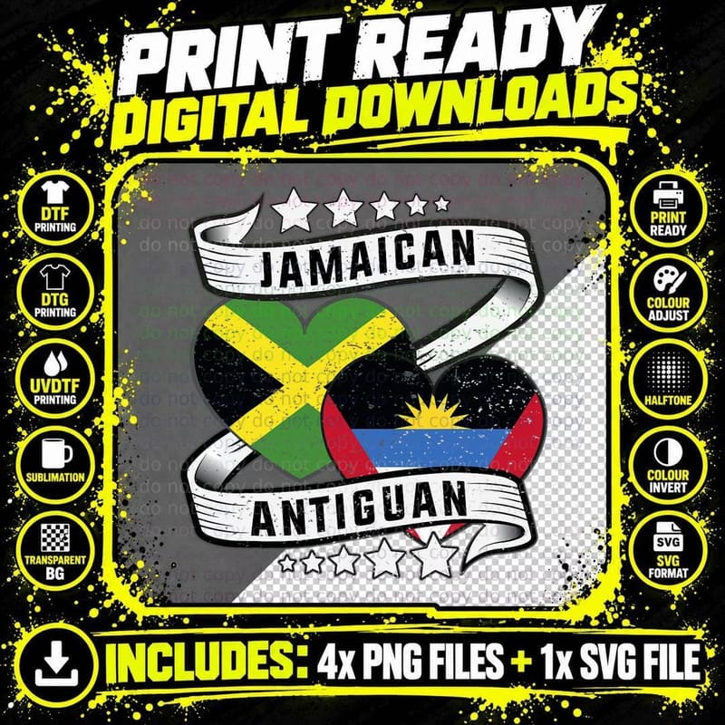 Jamaican Antiguan Shirt Antigua and Barbuda Jamaica Flag Png SVG Digital Bundle
