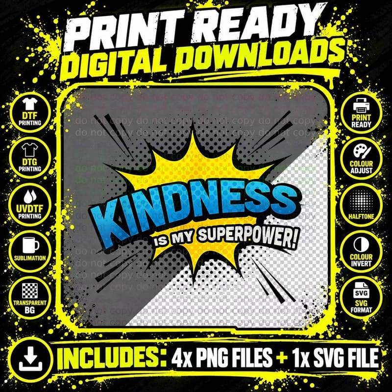 Kindness Is My Superpower - Comic Book Style T-Shirt Png SVG Digital Bundle