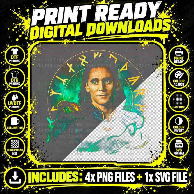 Loki T-Shirt, Fan Gift, Dark Art Print Png SVG Digital Bundle