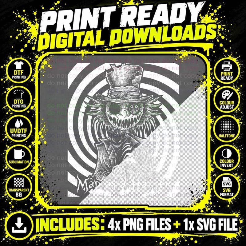 Mad Hatter Alice in Wonderland Psychedelic Madness Png SVG Digital Bundle