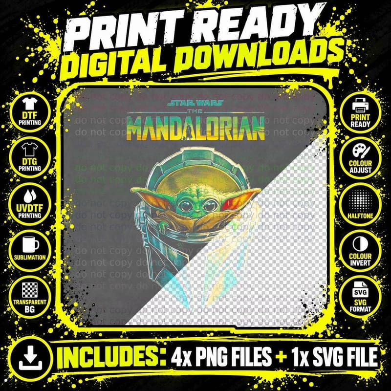 Mandalorian Baby Yoda T-Shirt, Fan Tee, Grogu Print Png SVG Digital Bundle