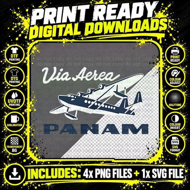 Mens Official Pan Am via Aerea Flaot Plane Logo Png SVG Digital Bundle