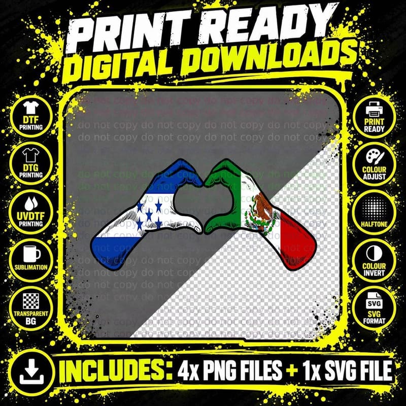 Mexico Honduras Flag Mexican Honduran Heart T-Shirt Png SVG Digital Bundle