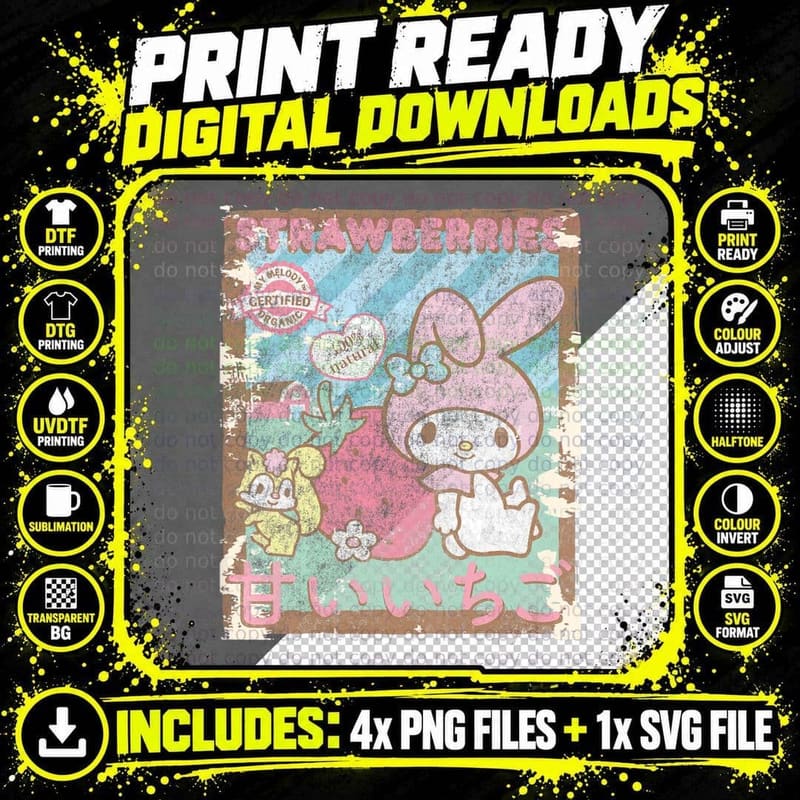 My Melody Strawberry Picking Strawberries Farm Png SVG Digital Bundle