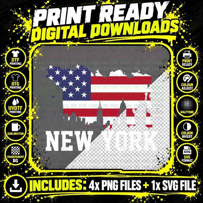 NYC Souvenir New York City Big Apple Skyline Merica Gift Png SVG Digital Bundle