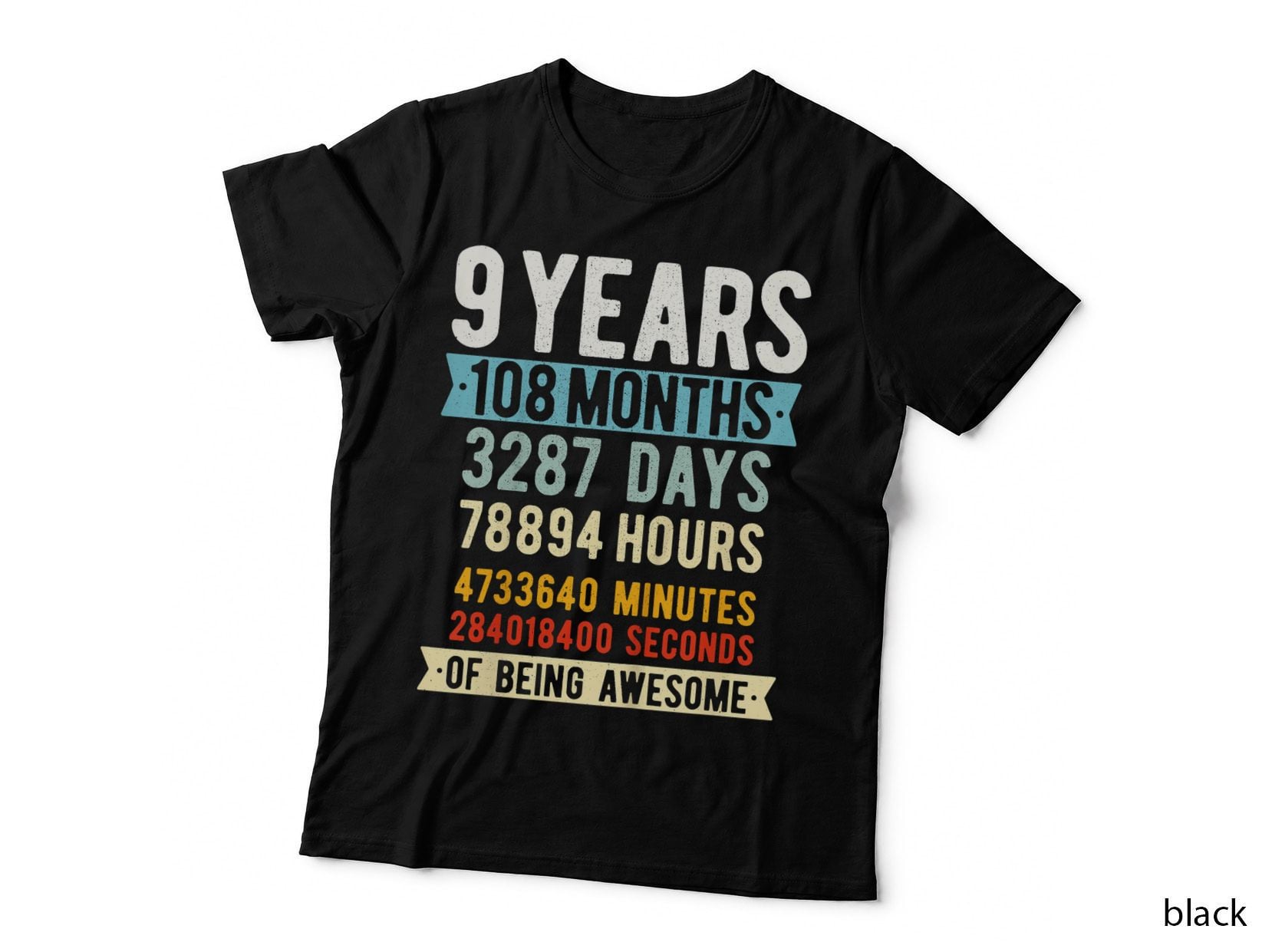 Nine Years Anniversary T-Shirt, 9 Years .108 Months. 3287 Days 78894 Hours Tee
