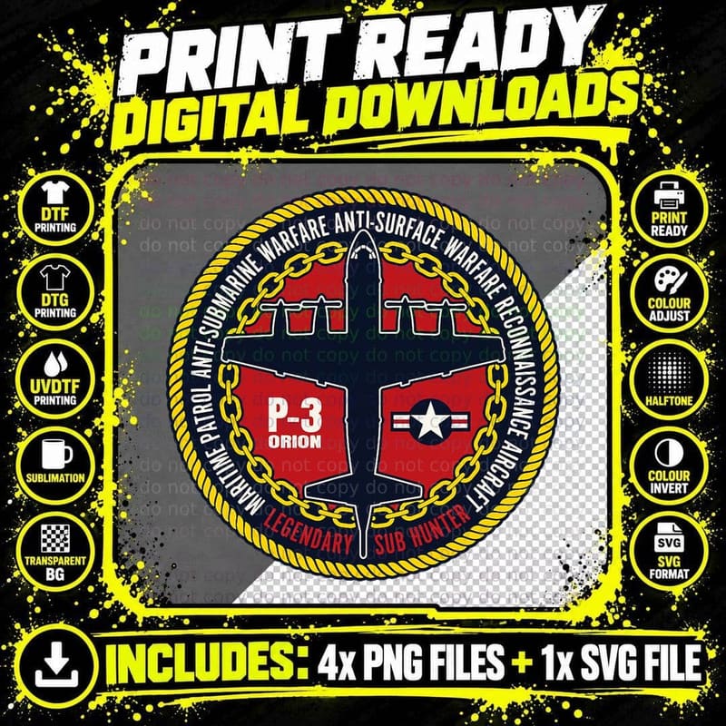 P-3 Orion Anti-Submarine Naval Maritime Patrol Aircraft Png SVG Digital Bundle