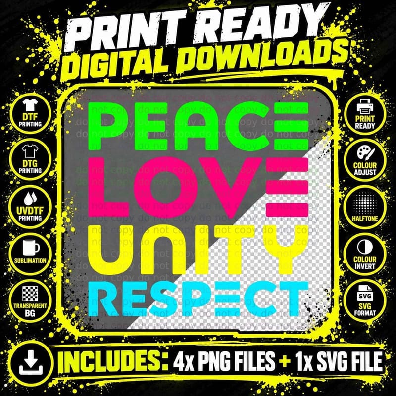 Peace Love Unity Respect - PLUR EDM Rave Festival Raver Png SVG Digital Bundle