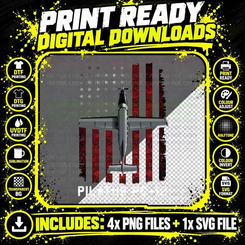 Pilatus PC 12 Plane T-Shirt Png SVG Digital Bundle