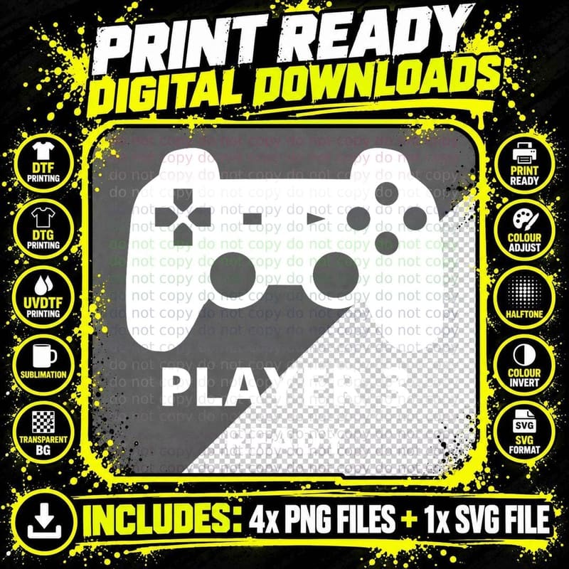 Player 3 Kids Shirt Player 3 Toddler Shirt T-Shirt Png SVG Digital Bundle