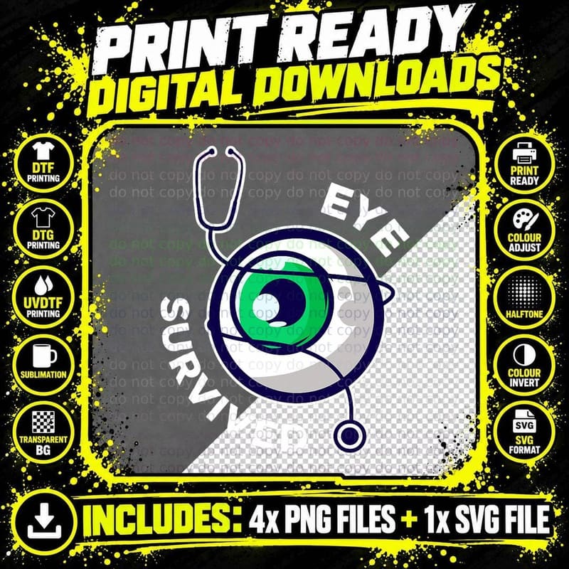 Post Eye Surgery Recovery Cataract Removal Eye Survived Png SVG Digital Bundle