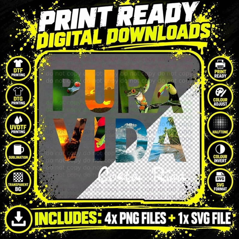 Pura Vida Costa Rica Men Women Kids Friend Gift Souvenir Png SVG Digital Bundle