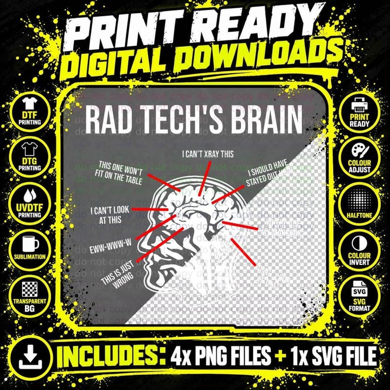 Radiologic Technologist Rad Tech Brain Radiology T-Shirt Png SVG Digital Bundle