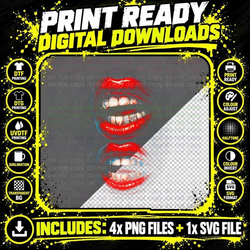 Red Lips Art Print, Bold Fashion Tee, Lipstick Lover Gift Png SVG Digital Bundle