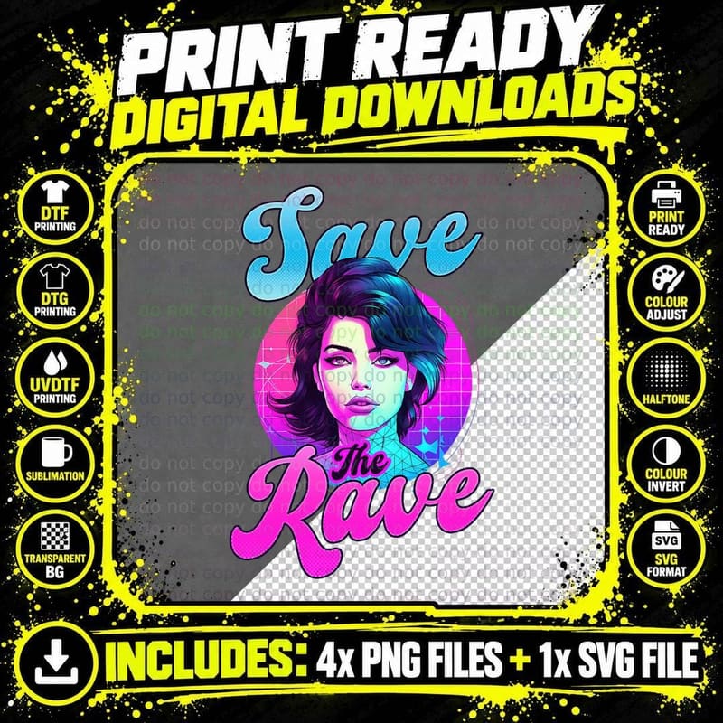 Save the Rave Design Edm Rave T-Shirt Png SVG Digital Bundle
