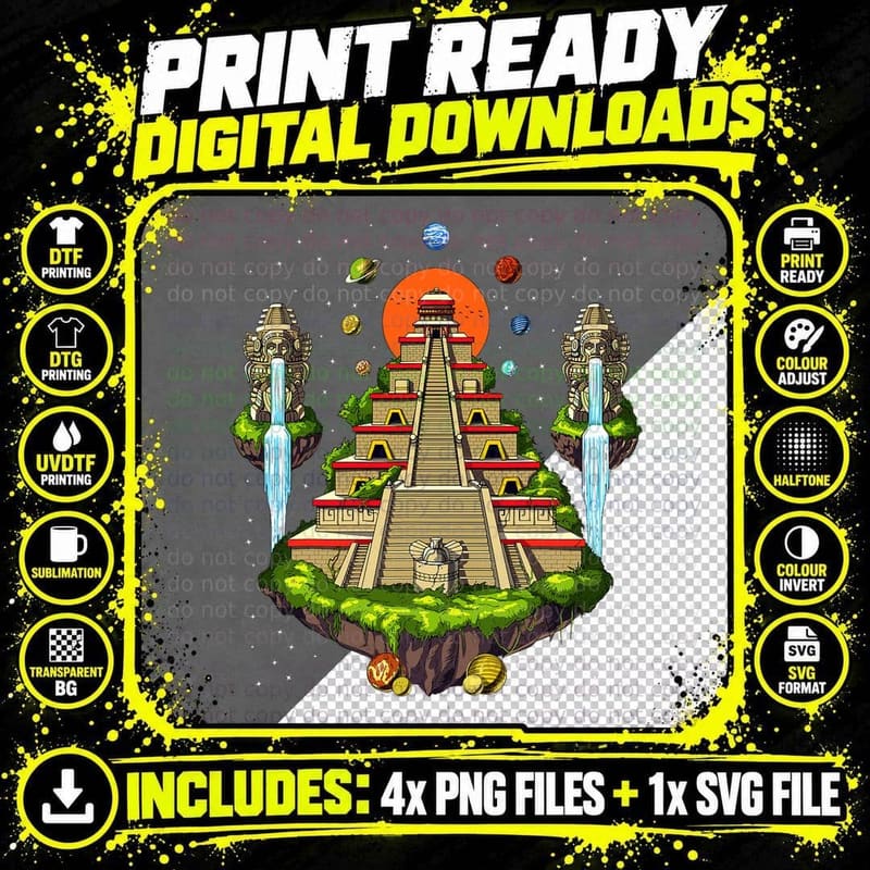 Space Aztec Pyramid Psychedelic Aztec Mayan Pyramids Png SVG Digital Bundle