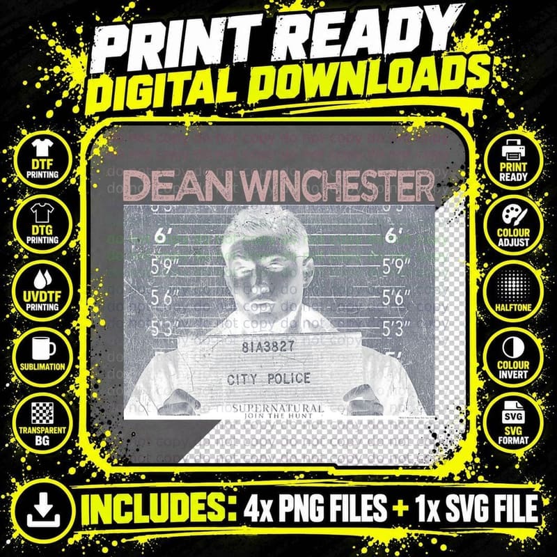 Supernatural Dean Mug Shot T-Shirt Png SVG Digital Bundle