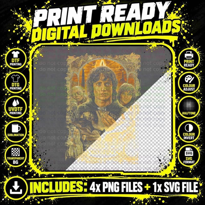 The Lord of the Rings T-Shirt, Middle-Earth Fantasy Print Png SVG Digital Bundle