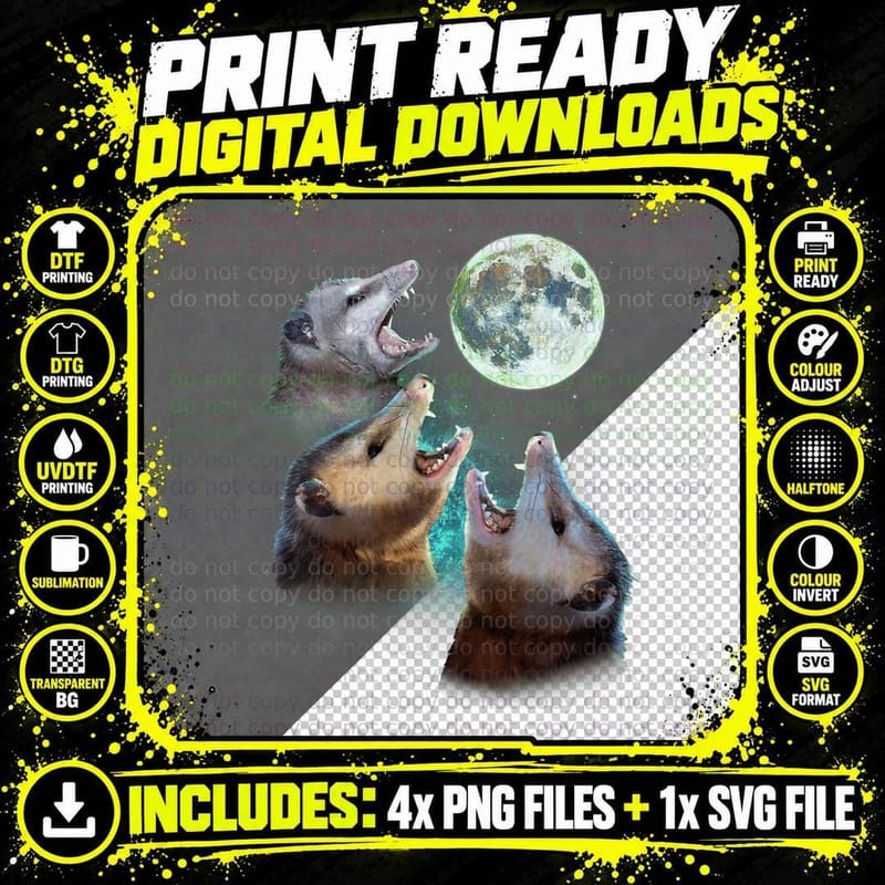 Three Opposum Moon with 3 Possums and Dead Moon Costume Png SVG Digital Bundle
