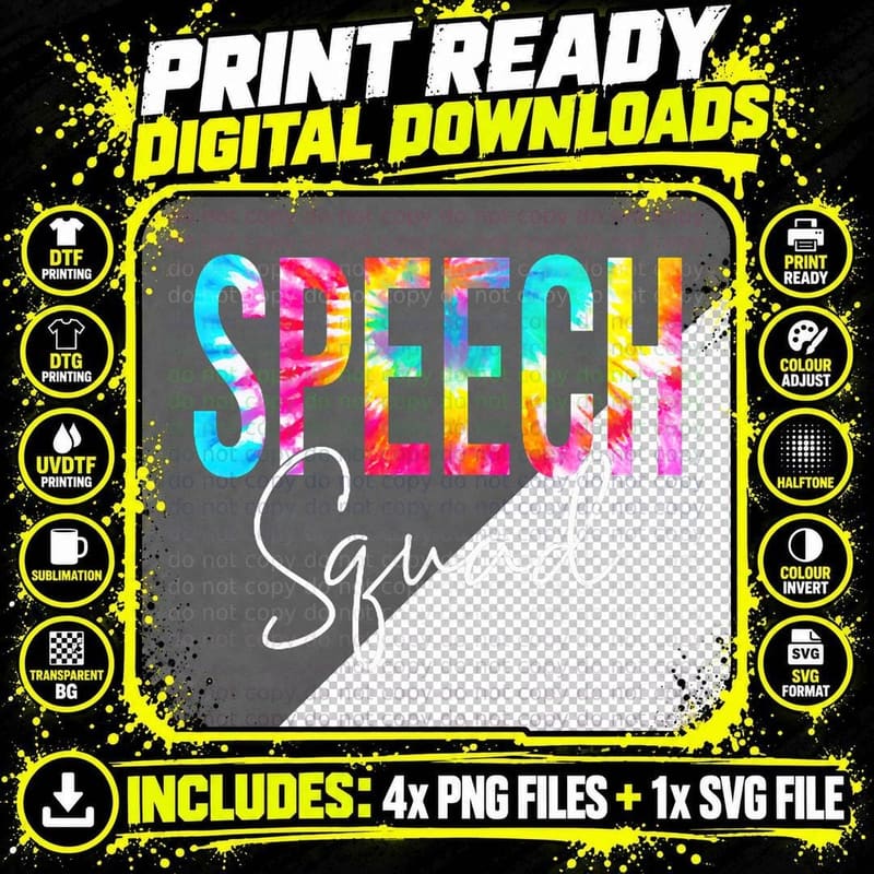Tie Dye Speech Squad Pocket SLP Speech Therapy Squad Png SVG Digital Bundle