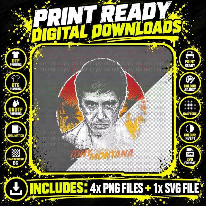 Tony Montana T-Shirt, Scarface, Miami Vice Print Png SVG Digital Bundle