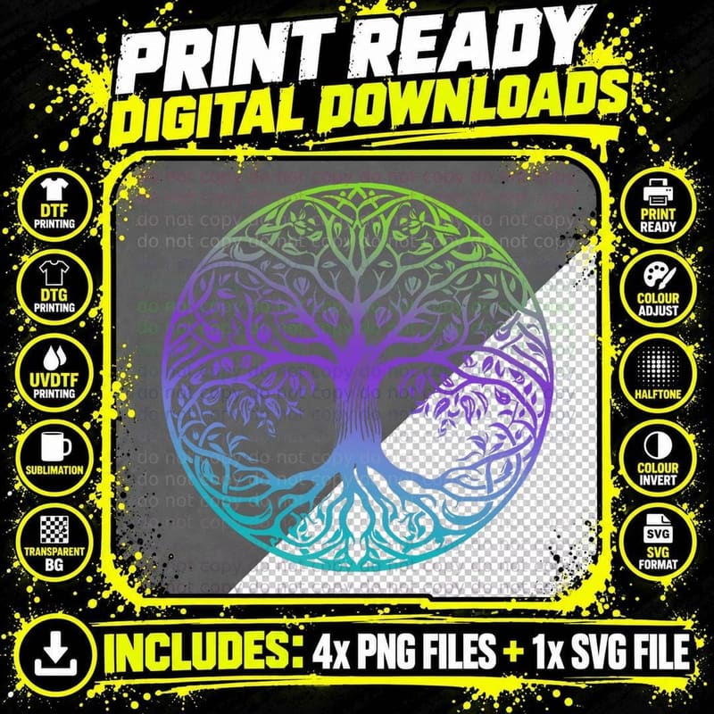 Tree of Life Celtic Irish Colorful Gradient for Men Png SVG Digital Bundle