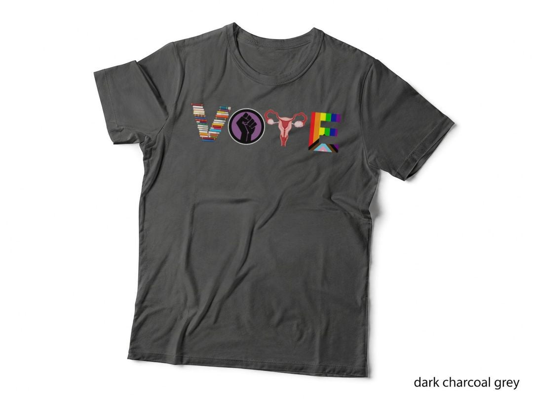 Unique LGTBQ Vote Books Fist Ovaries Gifts Men Women T-Shirt