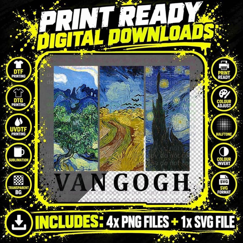 Van Gogh Art Impressionist Painter Starry Night Artist Png SVG Digital Bundle
