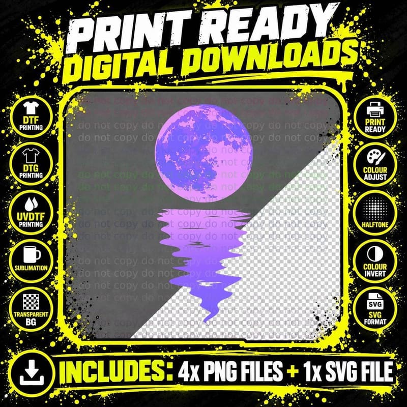 Vaporwave Aesthetic Purple Moon Pastel Moonlight Graphic Png SVG Digital Bundle