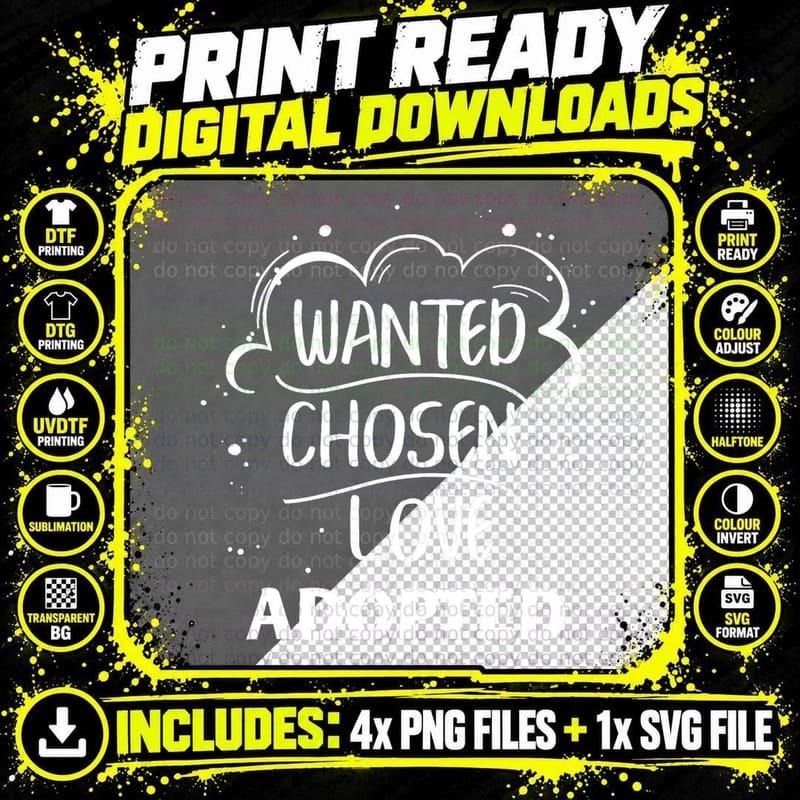 Wanted Chosen Loved Adopted Adopting Parent Adoption Day Png SVG Digital Bundle