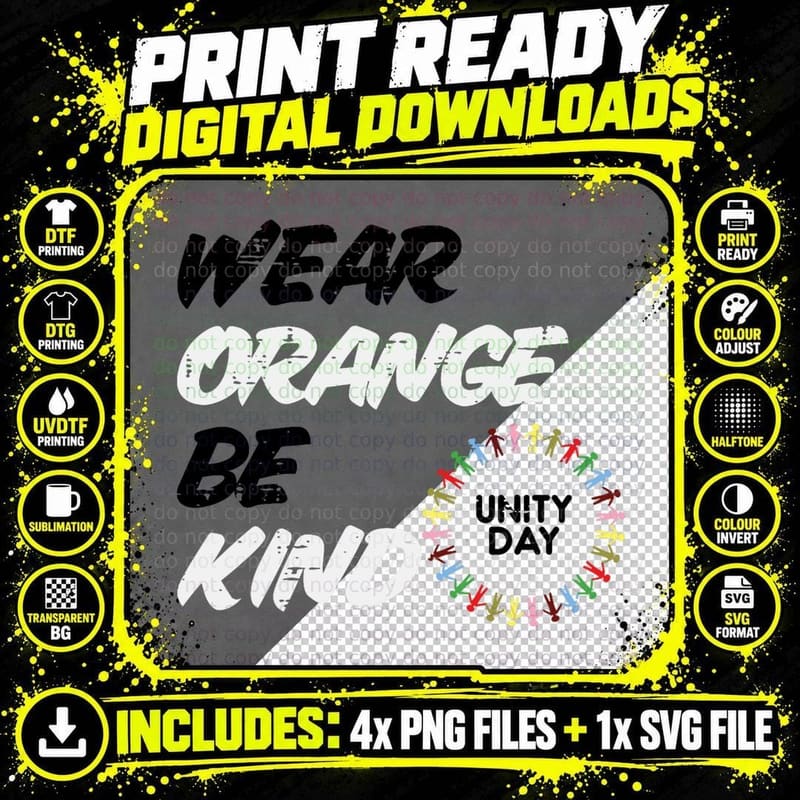Wear Orange Be Kind Cute Anti Bullying Unity Day Kids Png SVG Digital Bundle