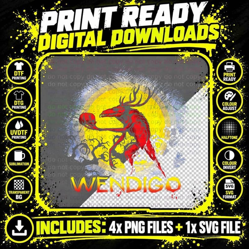 Wendigo Mythology Legend T-Shirt, Red Skeletal Wendigo Png SVG Digital Bundle