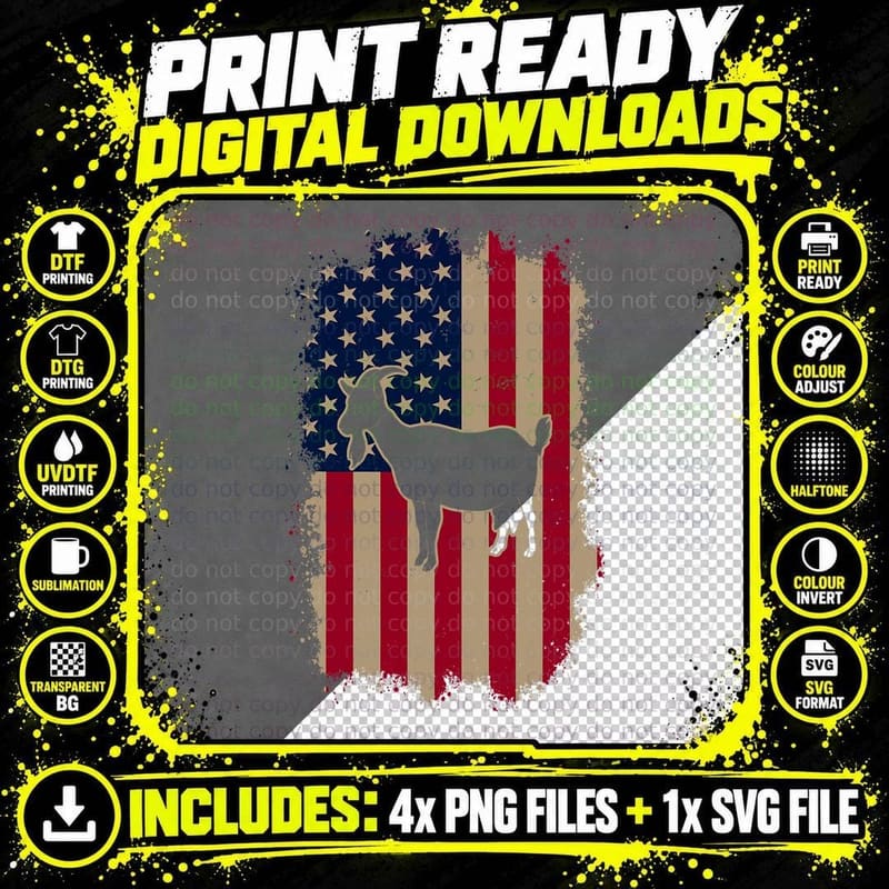 American US Flag Fainting Goat T-Shirt Png SVG Digital Bundle