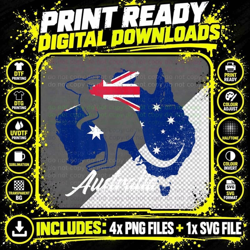 Australian Kangaroo Design Australia Flag Souvenir Gift Png SVG Digital Bundle