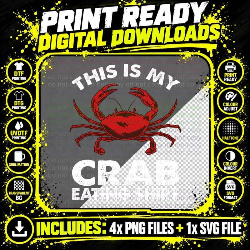 Cool Crab for Men Women Crab Eating Crab Boil Lover Png SVG Digital Bundle