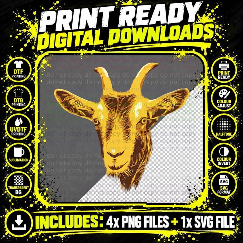 Cute Goat Head Design Greatest of All Time T-Shirt Png SVG Digital Bundle