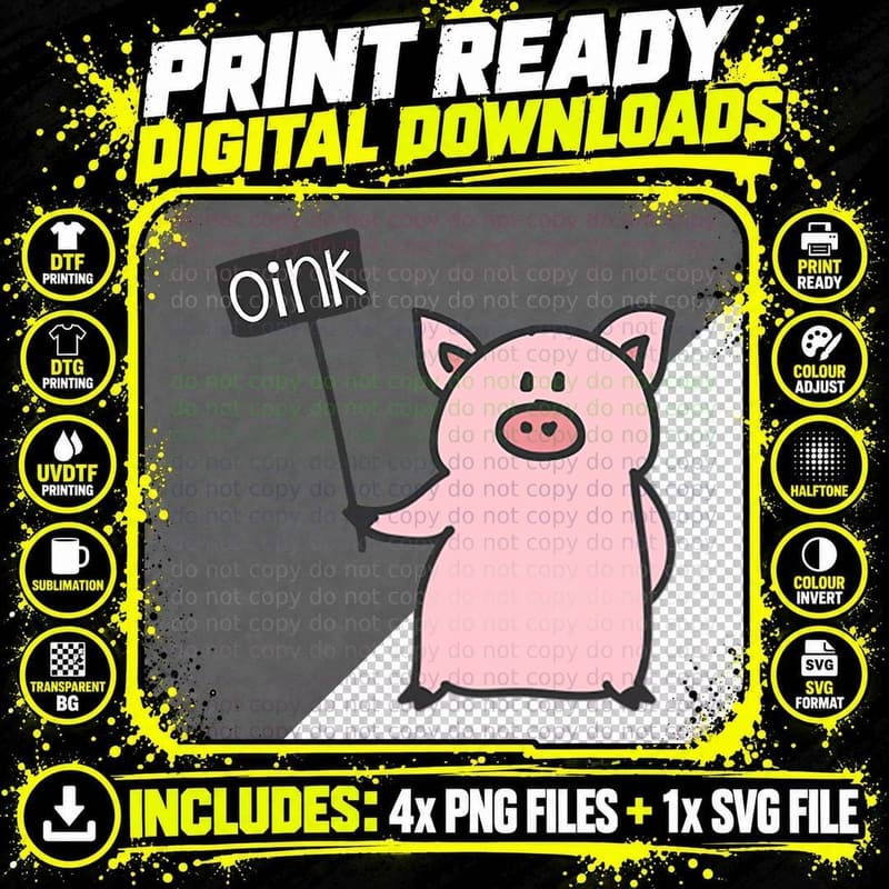 Cute Pig Oink T-Shirt & Piggy Pajama Piglet Shirt Png SVG Digital Bundle