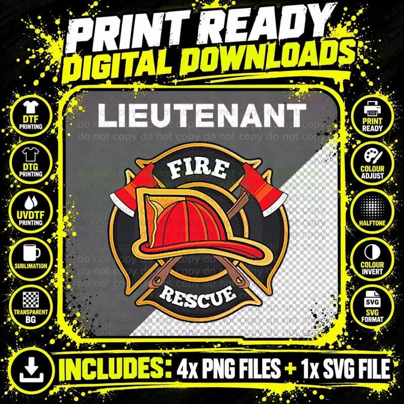 Fire Rescue Lieutenant Department T-Shirt for Png SVG Digital Bundle