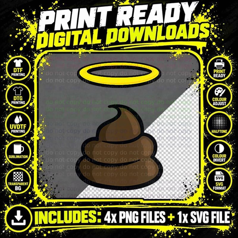 Holy Shit HOLY SHIT the Original Poop & Halo Gift T-Shirt Png SVG Digital Bundle